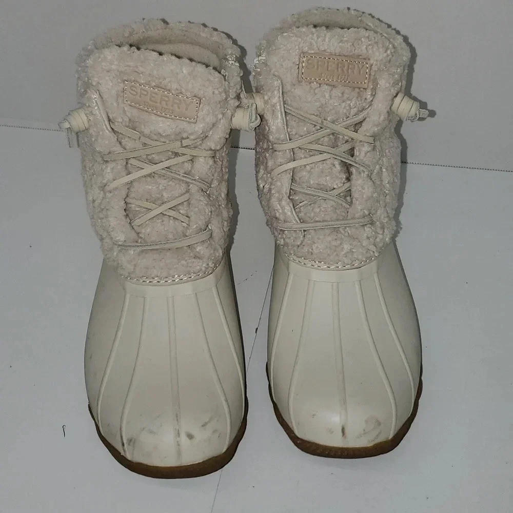 Sperry Cream Saltwater Sherpa Side Zip Women's Size‎ 7